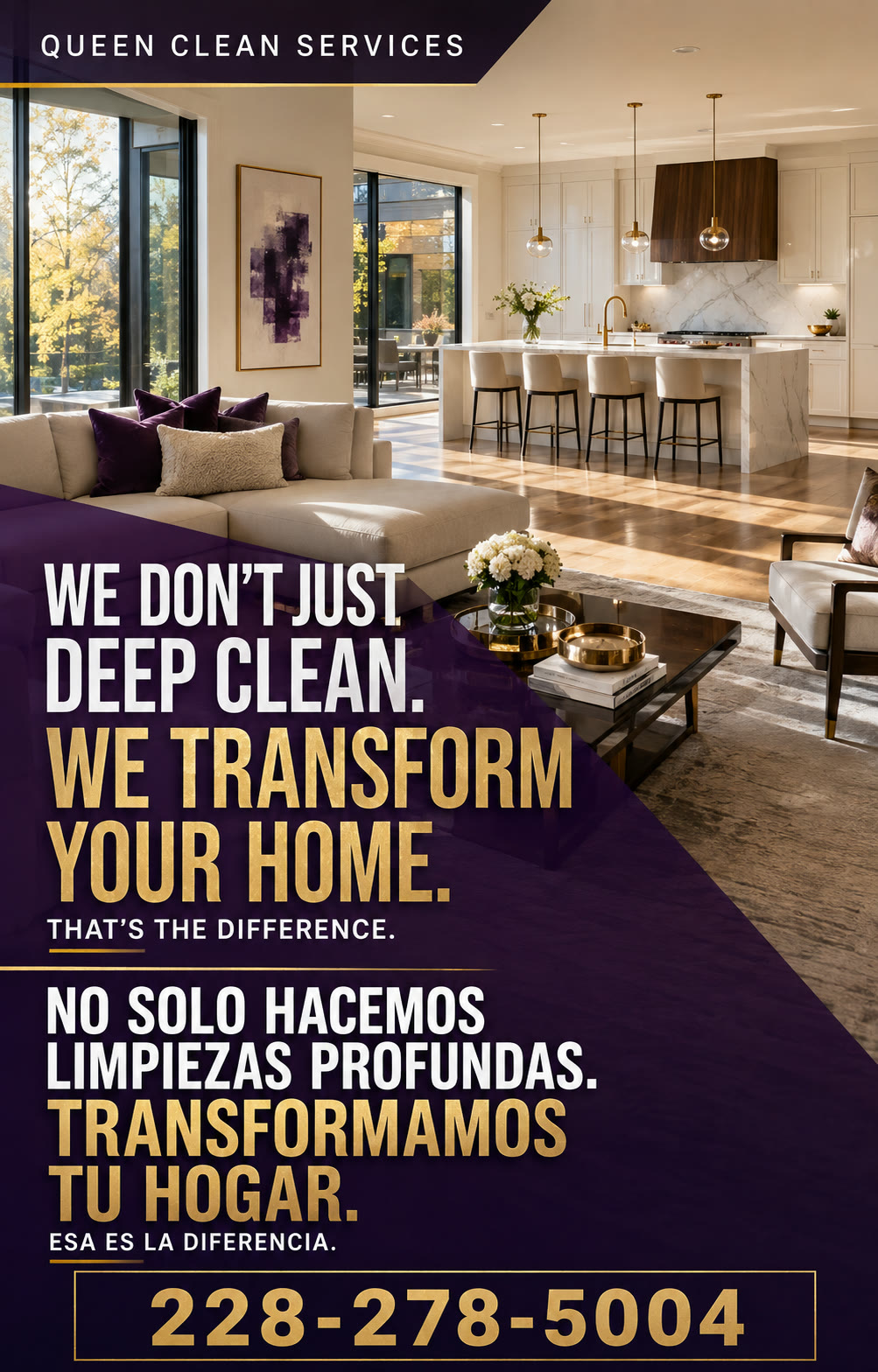 We do not just deep clean, we transform your home. No solo hacemos limpiezas profundas, transformamos tu hogar.